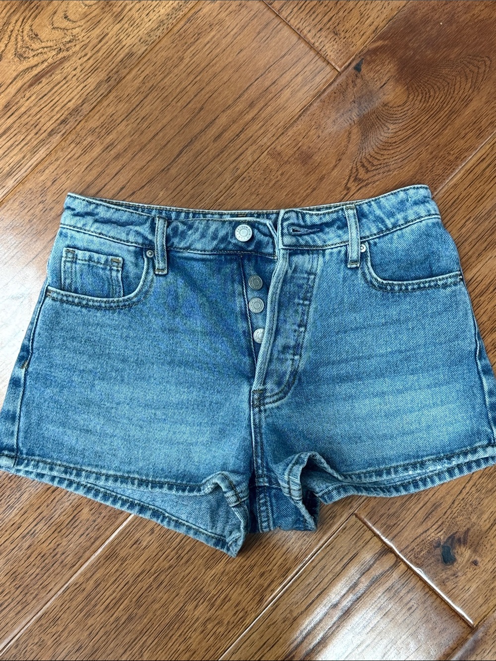 PacSun Light Blue High-Rise Button-Front Denim Shorts